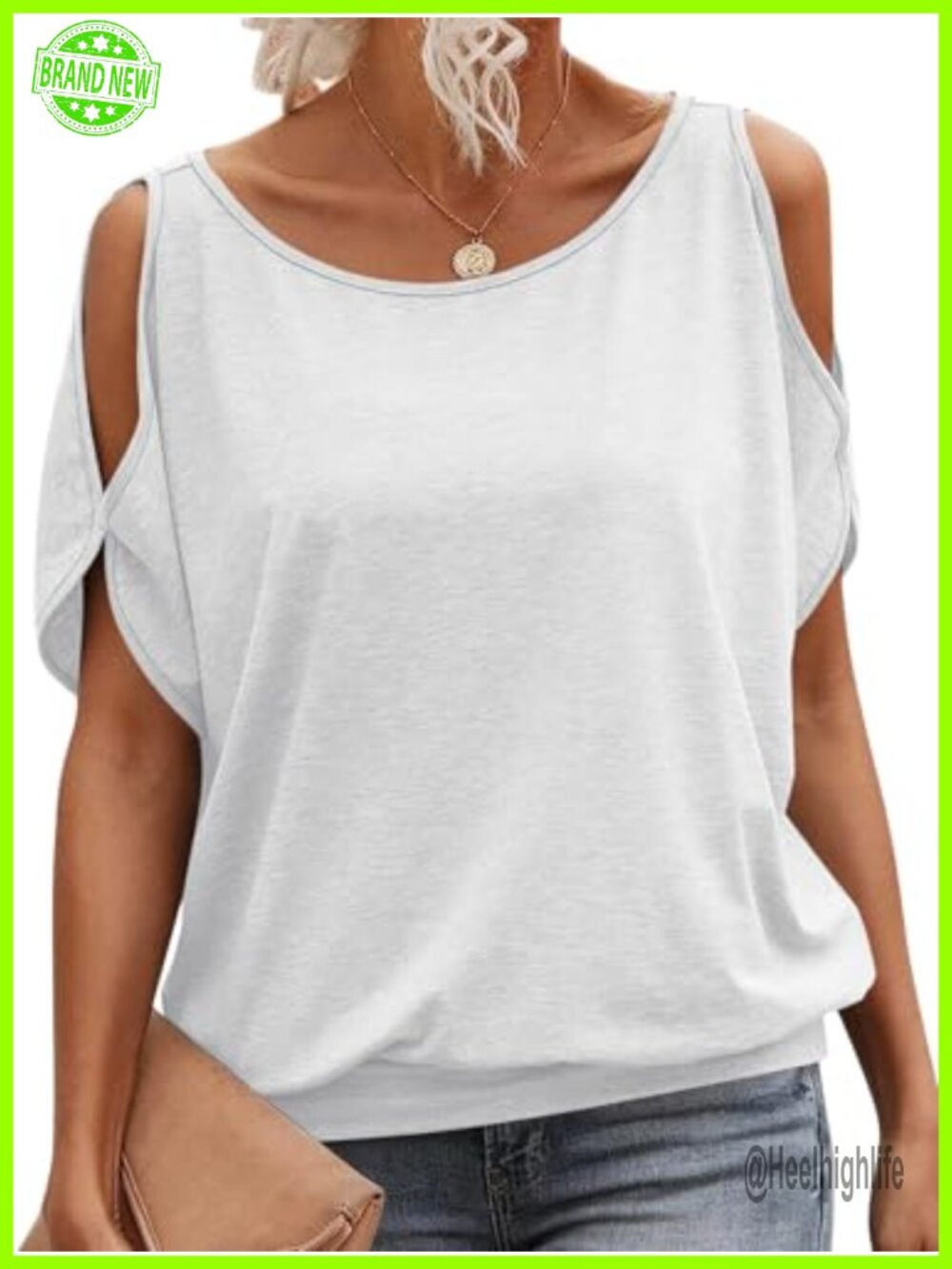 Womens Cold Shoulder Short Sleeve Top Banded Bottom Summer Shirt